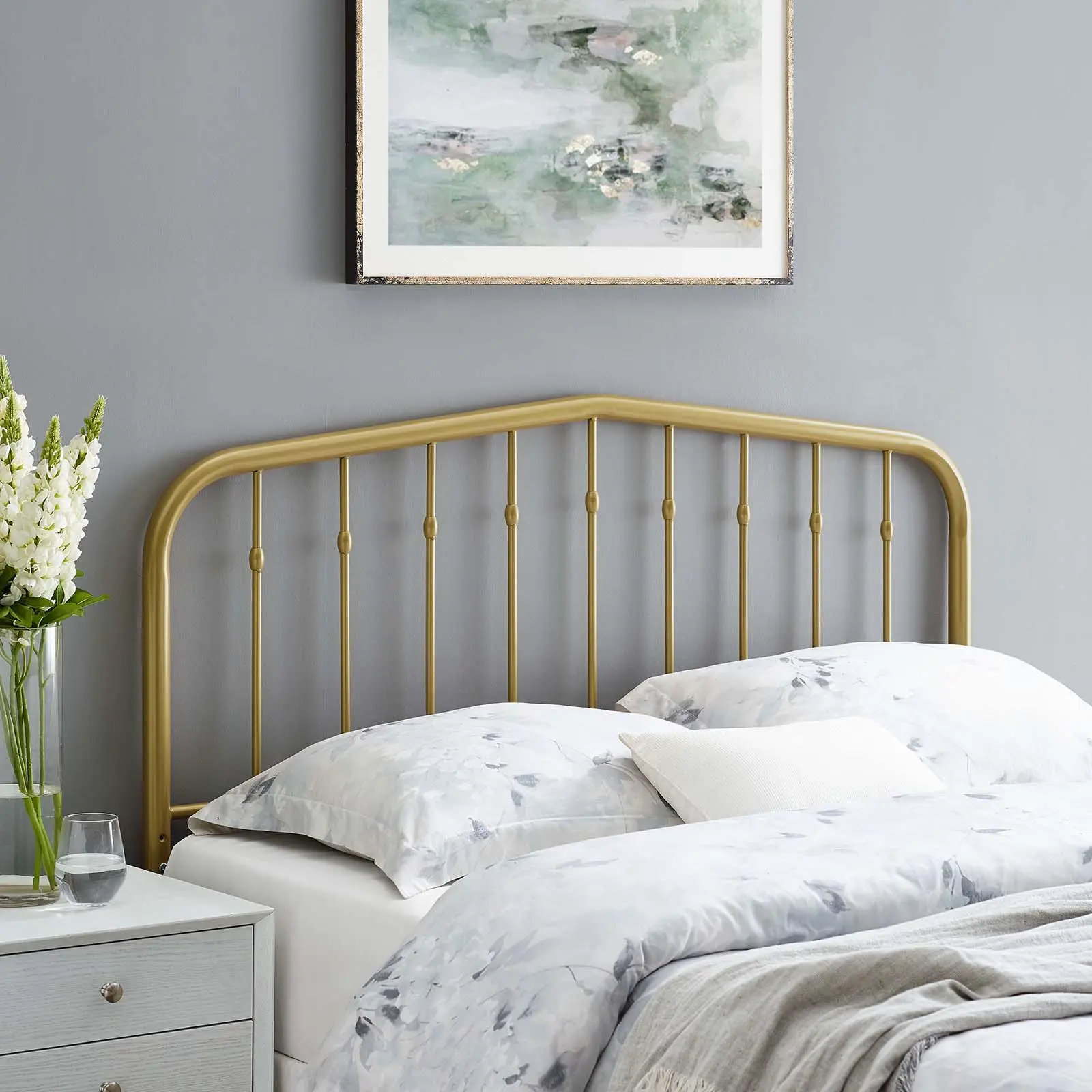 Modway Lennon Queen Metal Headboard - Gold, Modern Bedroom Headboard with Arch Shape, Adjustable Height, Clean Aesthetic Design, Headboards