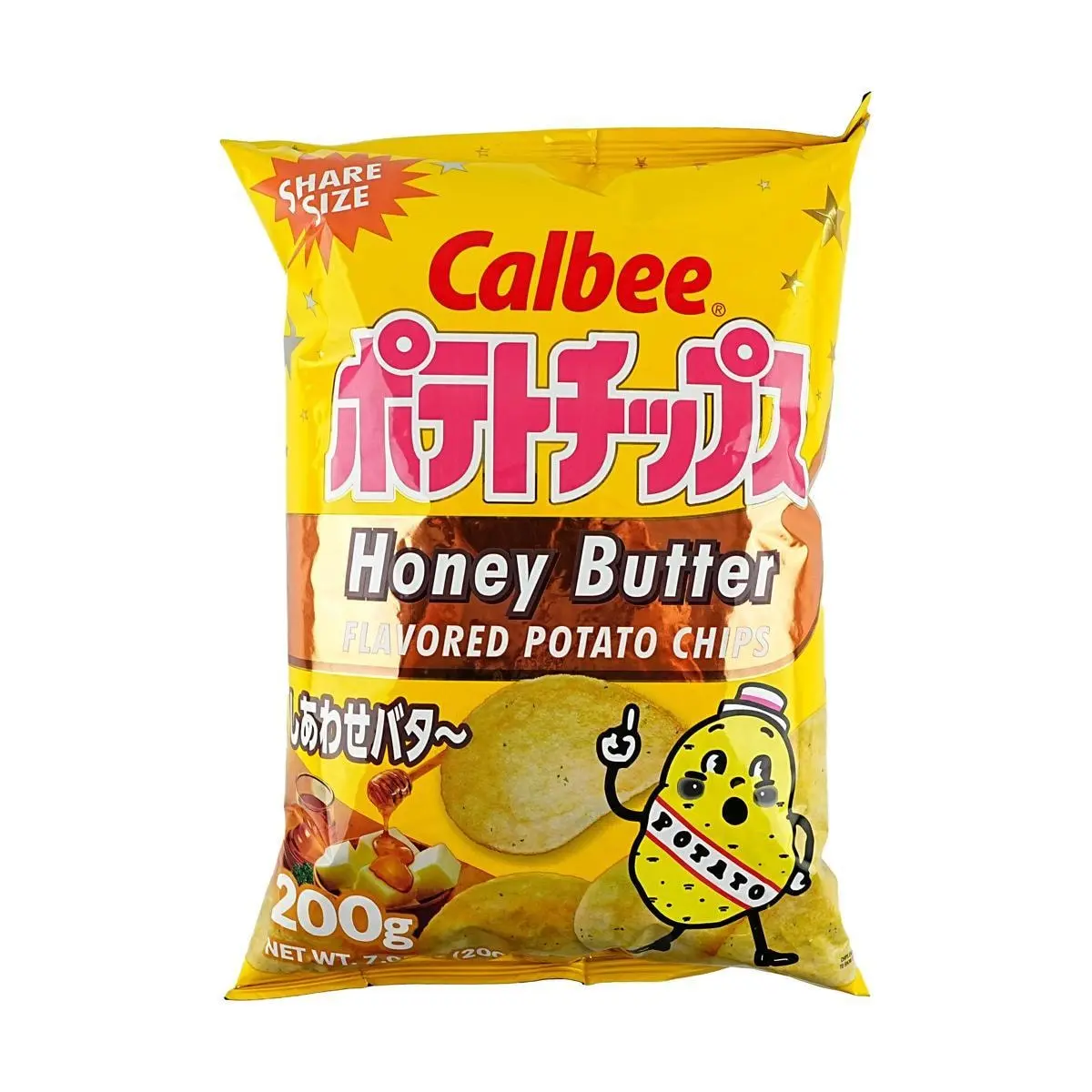 Calbee Honey Butter Potato Chips - Classic Original Cut, Shareable Family Size 200g Bag, Authentic Japanese Snack