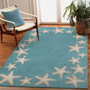 Lush Decor CAPRI Indoor/Outdoor Handmade Synthetic Blend Durable Area Rug - Traditional Geometric Casual Animal Colorful  (Starfish Border)