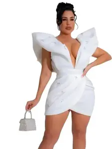 women's sexy cap ruffles sleeve Deep V neck