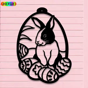 1pc Cute Rabbit & Easter Eggs Metal Wall Art, Cute Rabbit & Easter Eggs Statue Mural, Iron Craft, Perfect for Living Room, Garden, Indoor/Outdoor Decor, Silhouette Wall Decor, Intricate Craftsmanship, Easter Decor, Ideal Gift for Nature Lovers