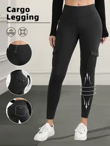 Women High-Waisted Stretch Leggings, Multi-Pocket Workout Pants, Sweat-Proof Elastic Sports Tights, Running Yoga Bottoms
