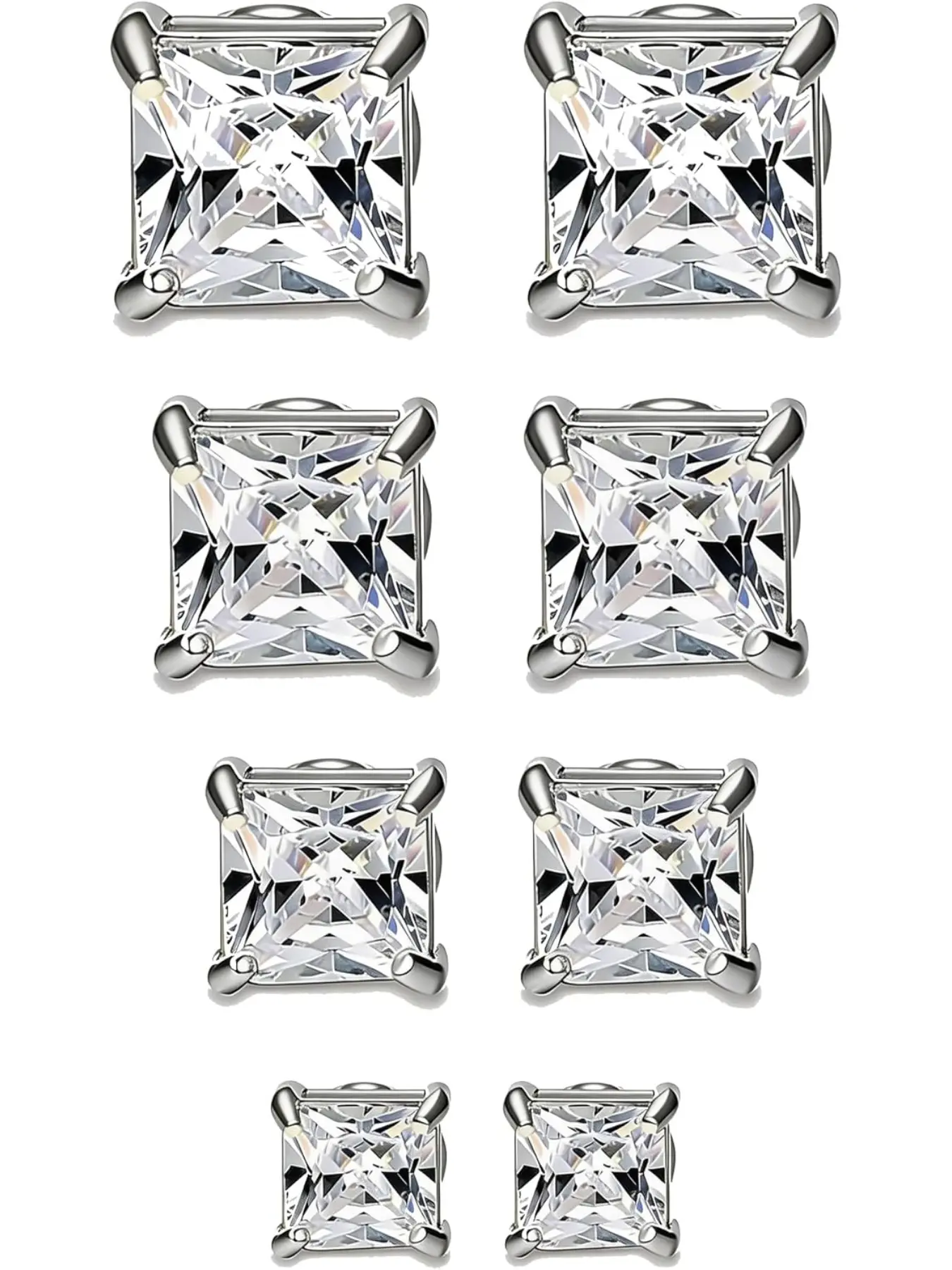 4-7MM Magnetic Earrings for Men Women Gold/Silver Square Cubic Zirconia Stud Earrings for Non-Pierced Ears Hypoallergenic Stainless Steel Fake Earring Not Easy to Fall off Studs Earrings