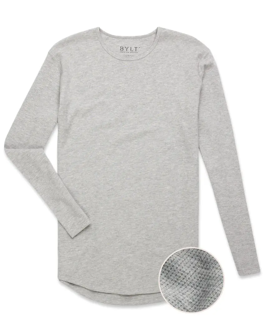 BYLT Thermal Drop-Cut Long Sleeve Tee for Men - Lightweight Waffle Finish, Casual Wear, All-Weather Base Layer Cozy Clothing