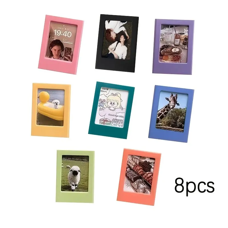 8 Colorful 3-Inch Magnetic Frames, Refrigerator Magnets for Fujifilm Instax Photos, Office Kitchen Living Room Decor, Photo Decorations, Valentine Birthday New Year Gifts