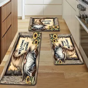2pcs/3pcs Durable Printed Door Mats, Vintage Farmhouse Style, Cute Gnome, Sunflower, Welcome Home, Living Room, Bedroom, Bathroom, Kitchen, Study Decor