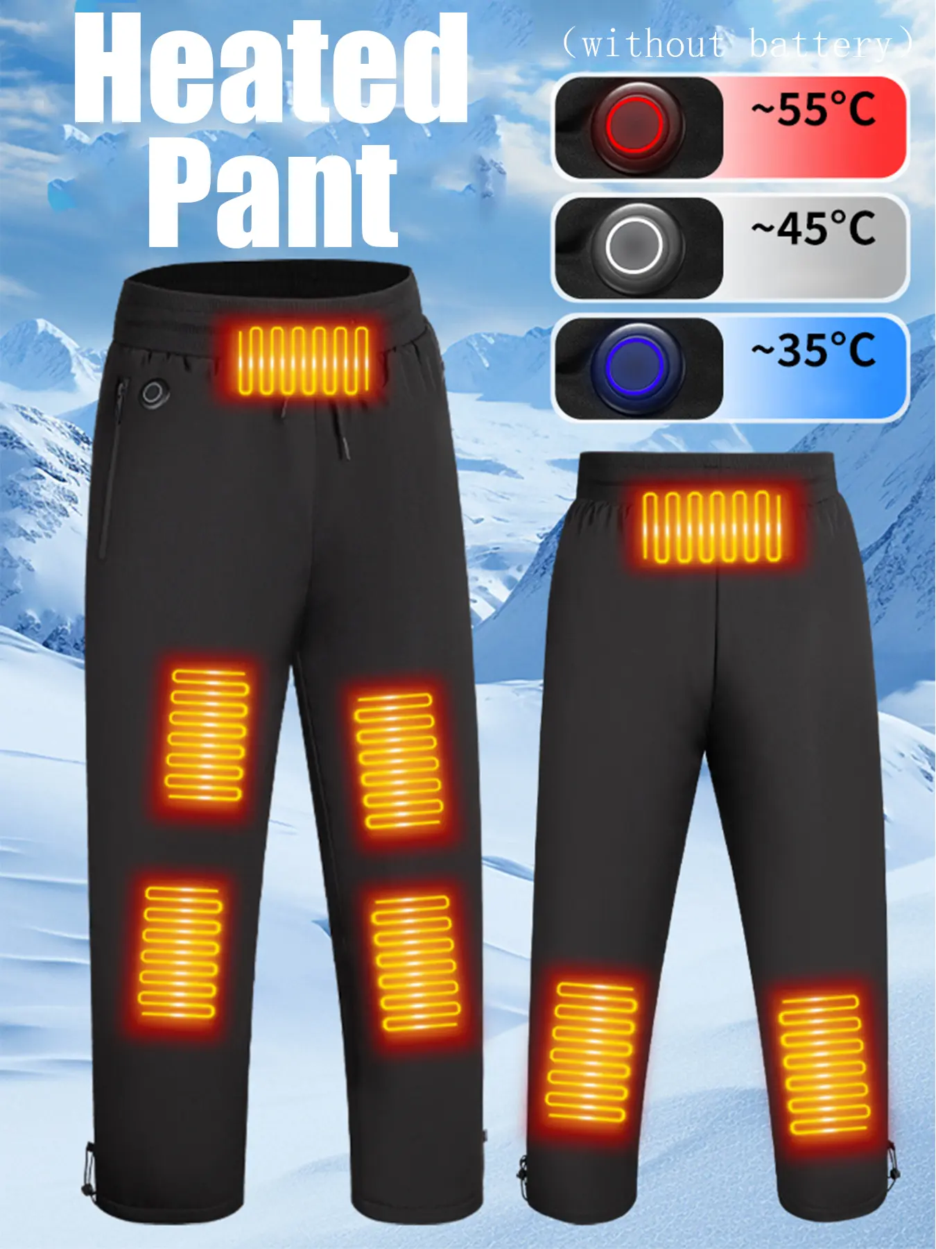 Autumn Winter Heated Long Pants, Waterproof Windproof Scratch Resistant, Skiing, 8 Heating Zones, Unisex Outdoor Daily Use, Sports Clothing