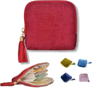 2026 Travel Jewelry Case with Tassel Zipper | Velvet Organizer for Rings, Bracelets & Bangles | Compact & Elegant Jewelry Storage Pouch with 6 Compartments, Perfect Valentine's Day Gift for Her | Portable & Stylish Travel Organizer