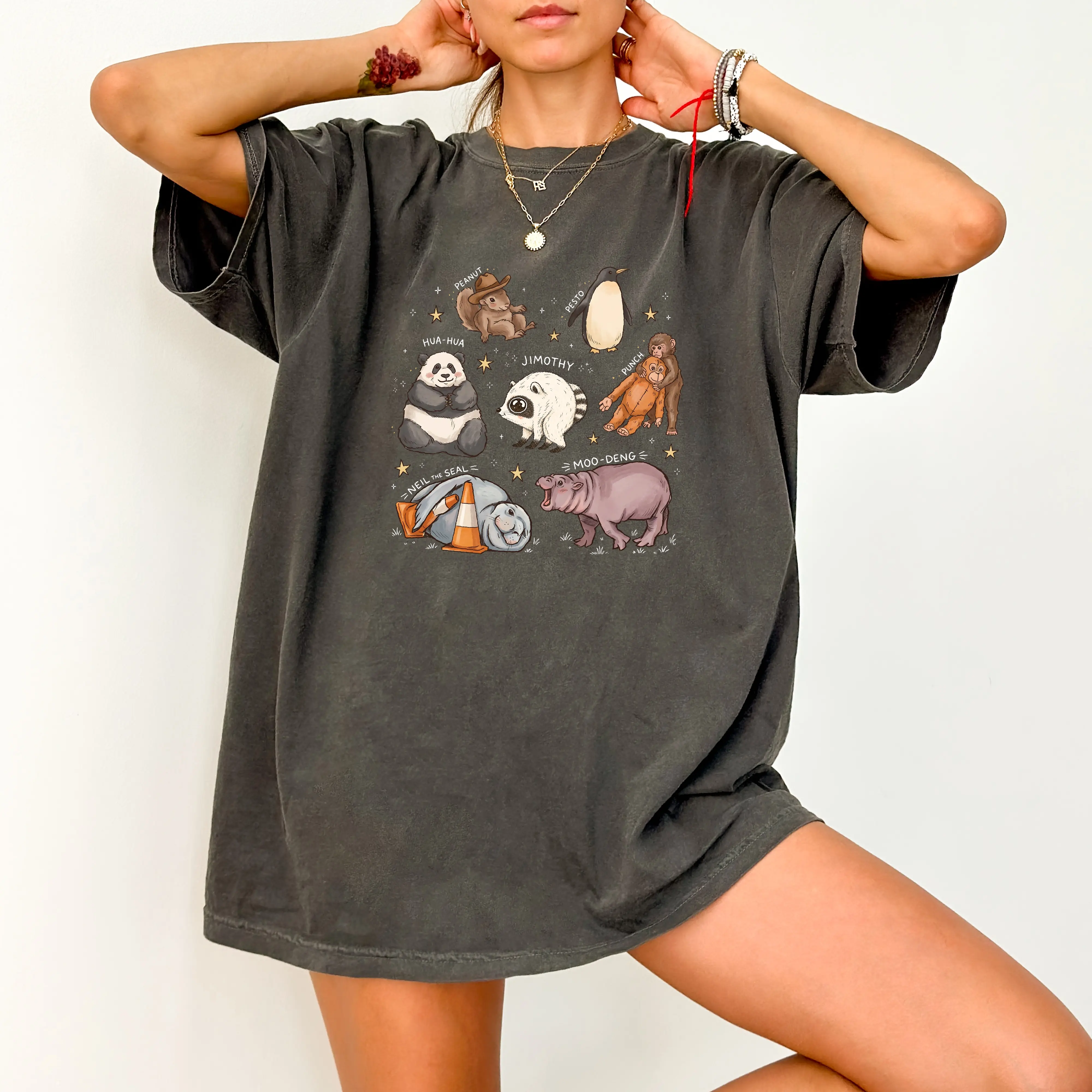 Viral Animals Shirt, Cute Internet Meme Animal Tee, Funny Panda Penguin Hippo Graphic Top, Oversized Wildlife Fan Gift 2026