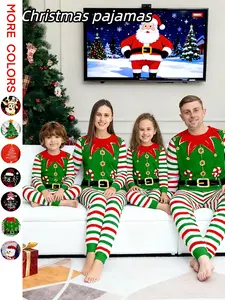 Men Women Sleepwear Set Long Sleeve Pants Christmas Couple Pajamas Kids Holiday Family Boys Girls Casual Loose Fit All Seasons