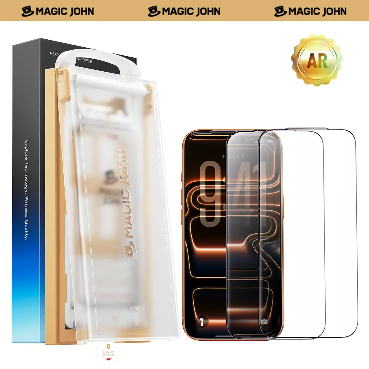 MAGIC JOHN AR Anti-Glare HD Screen Protector for Phone, Outdoor Sunlight Clear Viewing | Ultra-Thin Black Border Full Coverage | 3D Curved Edge Smooth Touch | Earpiece Dust Protection | Scratch & Impact | AR Clarity / 28° Privacy Options