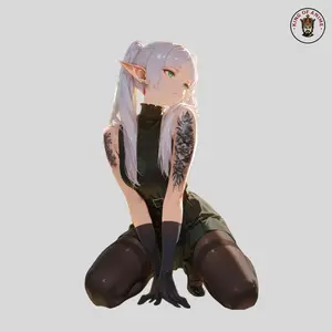 Gothic Friren with Tattoo Styler, Anime Waifu Sticker, Perfect for Laptop Phone and Notebook