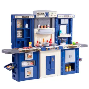 【Summervibes】VEVOR Kids Kitchen Playset, 3-in-1 Toddler Kitchen with Simulated Spray, Sounds and Lights, Play Kitchen Set with 74 PCS Cooking Accessory Set for Toddlers, Preschoolers, Children Ages 3-8, Blue