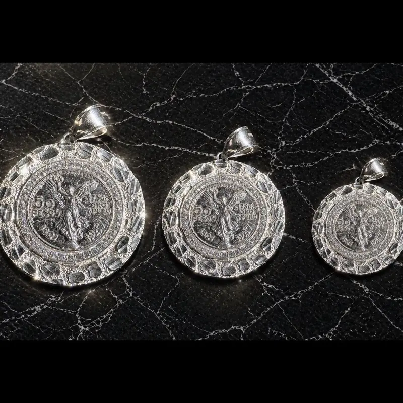 925 Sterling Silver Centenario 50 Pesos Coin Nugget Pendant – Diamond Cut Finish