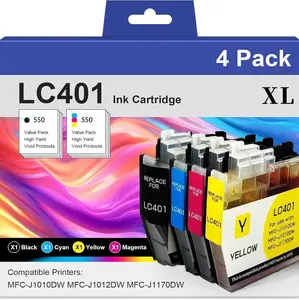 LC401XL Ink Cartridges Compatible for Brother Ink Cartridges LC401 XL Use for MFC-J1010DW MFC-J1012DW MFC-J1170DW MFC-J1800DW (Black Cyan Magenta Yellow, 4 Pack)