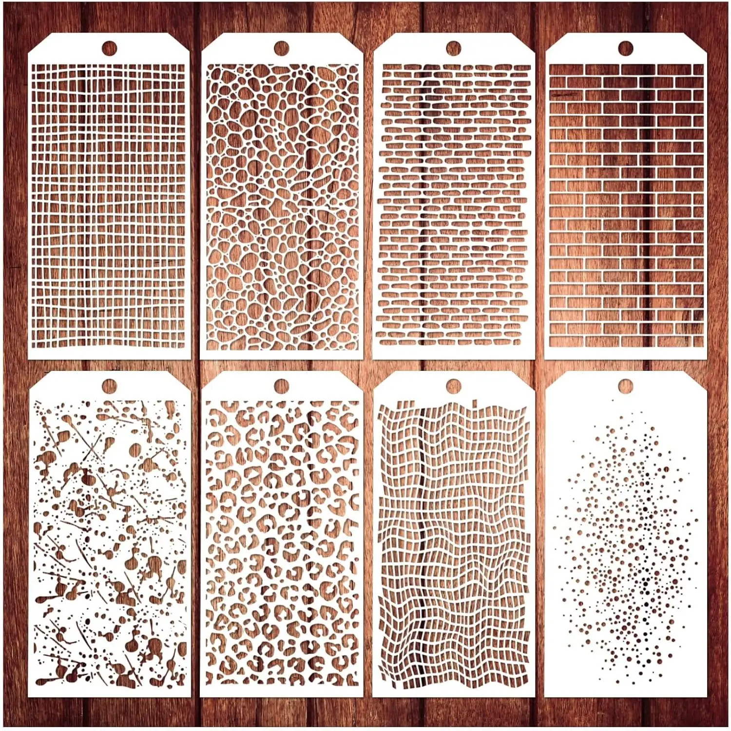 8 Pieces Stencils for Crafts Leopard Brick Dot Layering Mixed Media Texture Painting on Card Making Canvas DIY Furniture Paper (8 Layering)