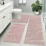 [FamilyFun] HEBE Washable Bath Mat Set of 3 Piece Bathroom Shower Rugs with U-Shaped Contour Toilet Mat Absorbent Microfiber Plush Bath Mats Non Slip Bath Rugs Machine Washable Shaggy Bath Mat Set