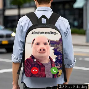 Lightweight and spacious backpack |   Stylish and unisex design with adjustable shoulder strap and side pockets - Creative cartoon John the Pig head print casual washable shoulder bag, suitable for teenagers.