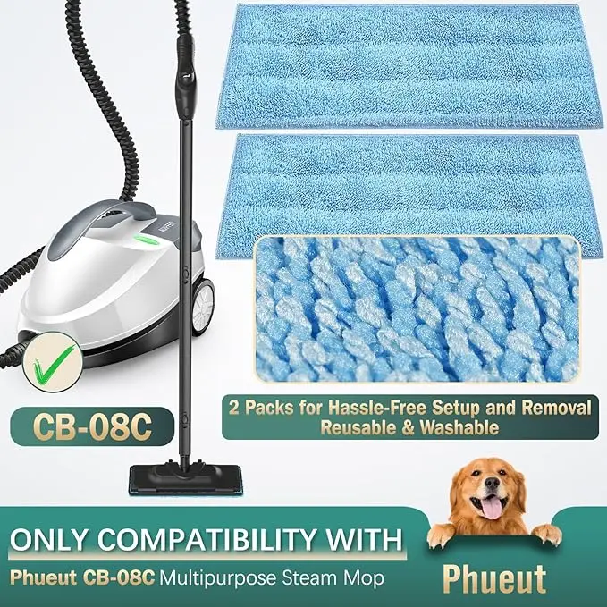Phueut Handheld Steam Cleaner Replacement Accessories Set, Compatible with Phueut CB-08C, Grout Cleaning Brush, 2-Pack Reusable Washable Mop Pads for Multi-Surface Floors, Essential Cleaning Tools for Handheld Steam Cleaning