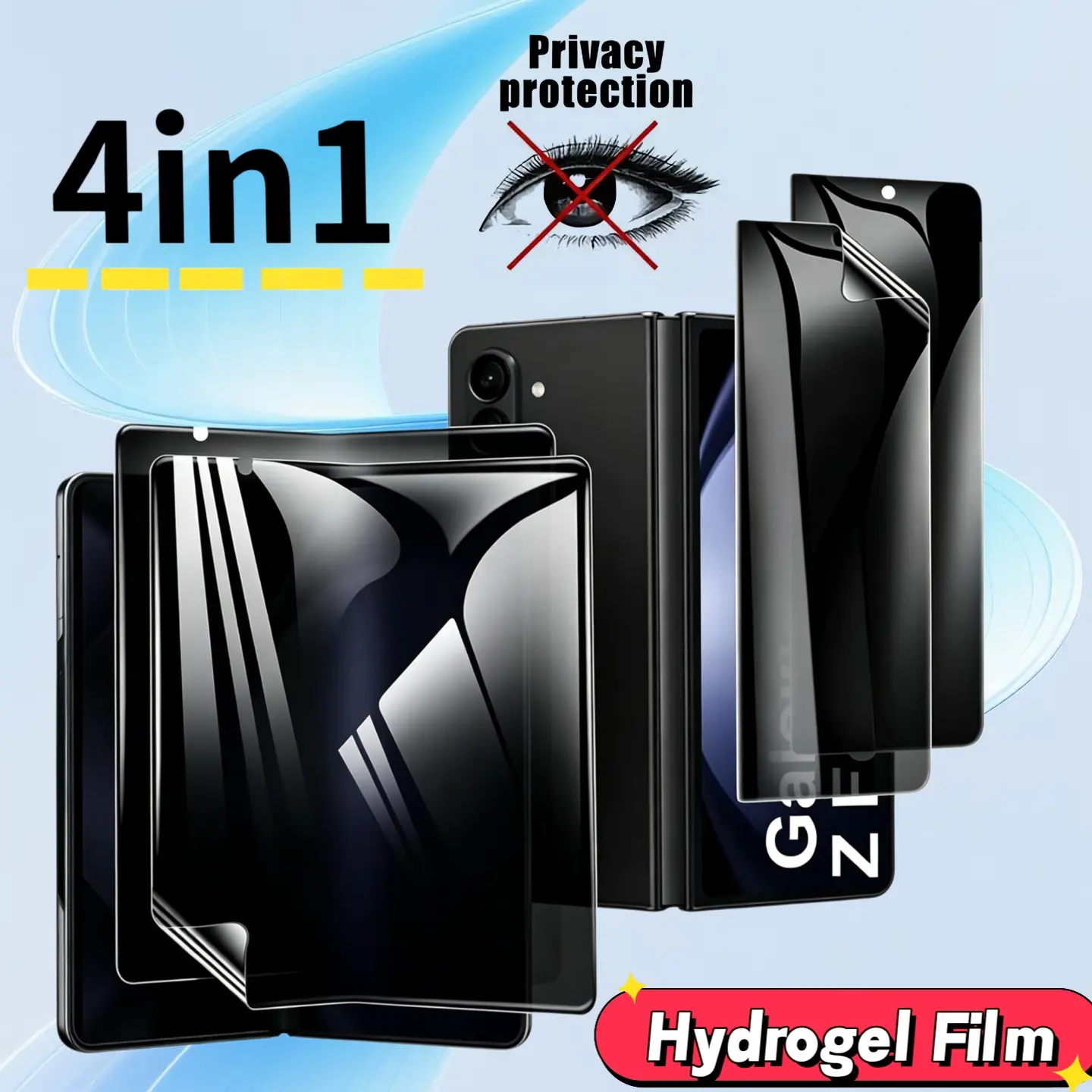 4-In-1 Privacy Screen Protector for Samsung Galaxy Z Fold 7/6/5/4/3/2 Smartphone, Anti-Spy Cellphone Soft Gel Film, High Sensitivity, Non-Glass Accessories