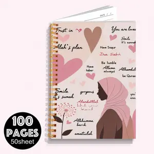 1 Islamic inspirational diary notebook, with Arabic calligraphy and English translation - Pink Islamic quotes notebook, 100 pages (5.5"x8.3") Arabic-English prayer journal, gift for Muslims, teachers, colleagues - Ramadan planner