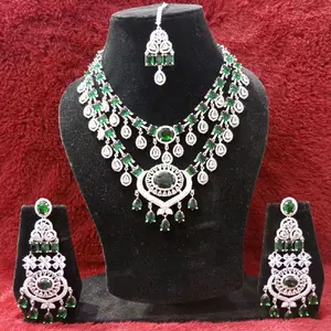 AD CZ Necklace,  Earrings and Tika set for women