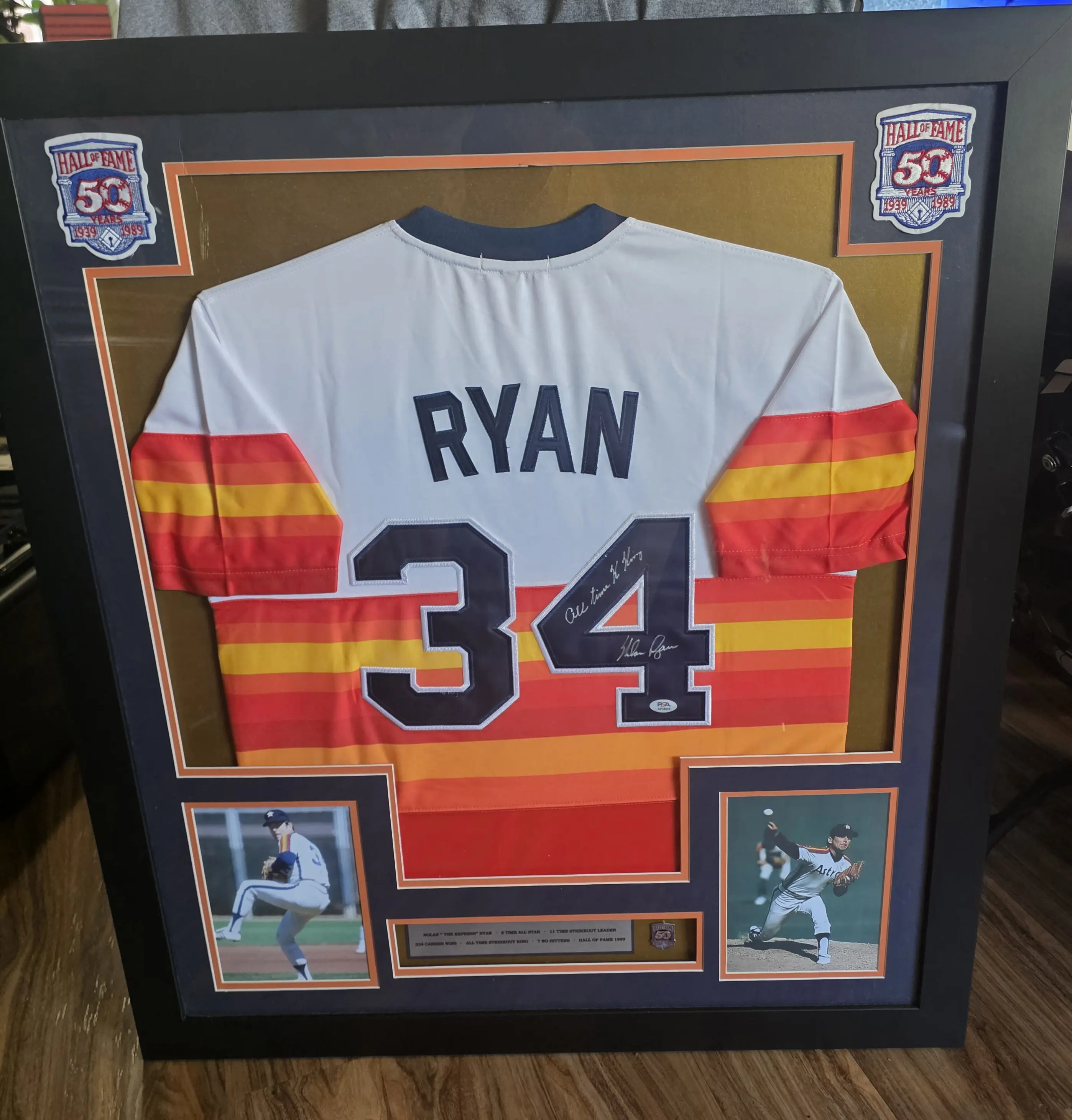 New Framed Nolan Ryan Autographed Baseball Jersey - Professionally Authenticated Sports Collectible Memorabilia