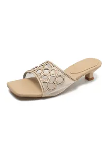 Summer New Square Toe Hollow Out Mesh Water Drizzle Decorative Shiny Fashion Versatile Outdoor Flip Flops Small Fine Heel
