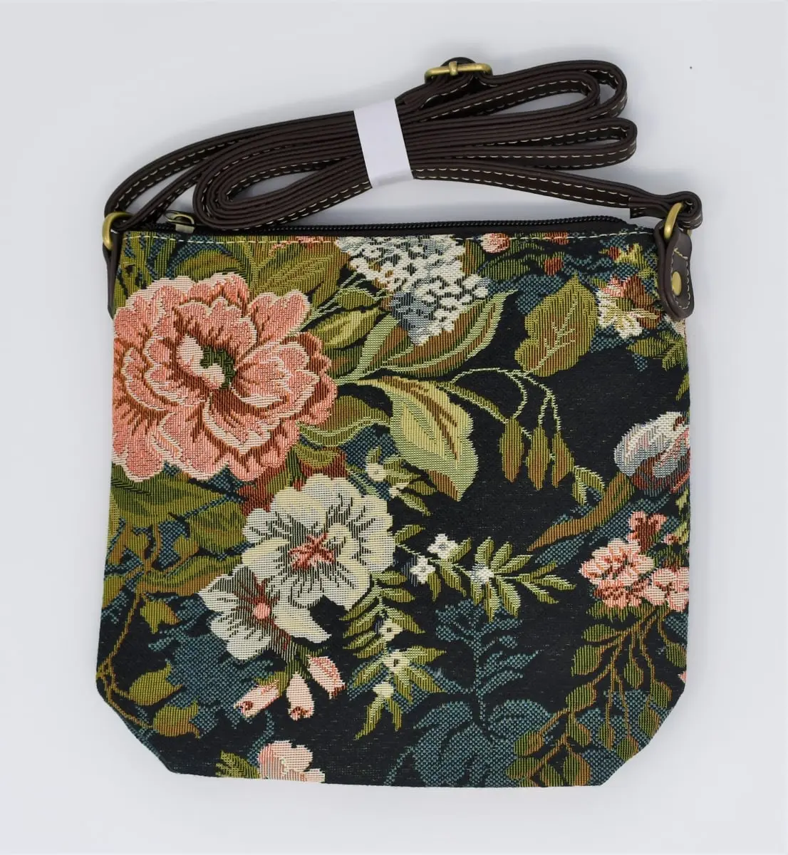 Handmade Tapestry Crossbody Purse with Blossom Pattern, Small Hipster Bag for Fashionable Individuals, Tapestry Design, Day Out On The Town, Two Interior Slip Pockets