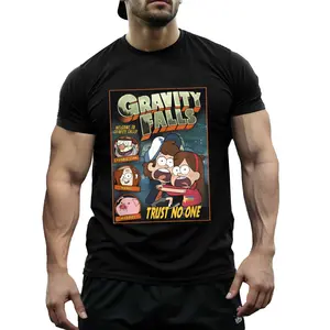 Men's Gravity Falls Trust No One Graphic T-Shirt |   Black Crew Neck Loose Fit Casual Tee |   Playful Fan Merchandise All-Season Gift for Fans