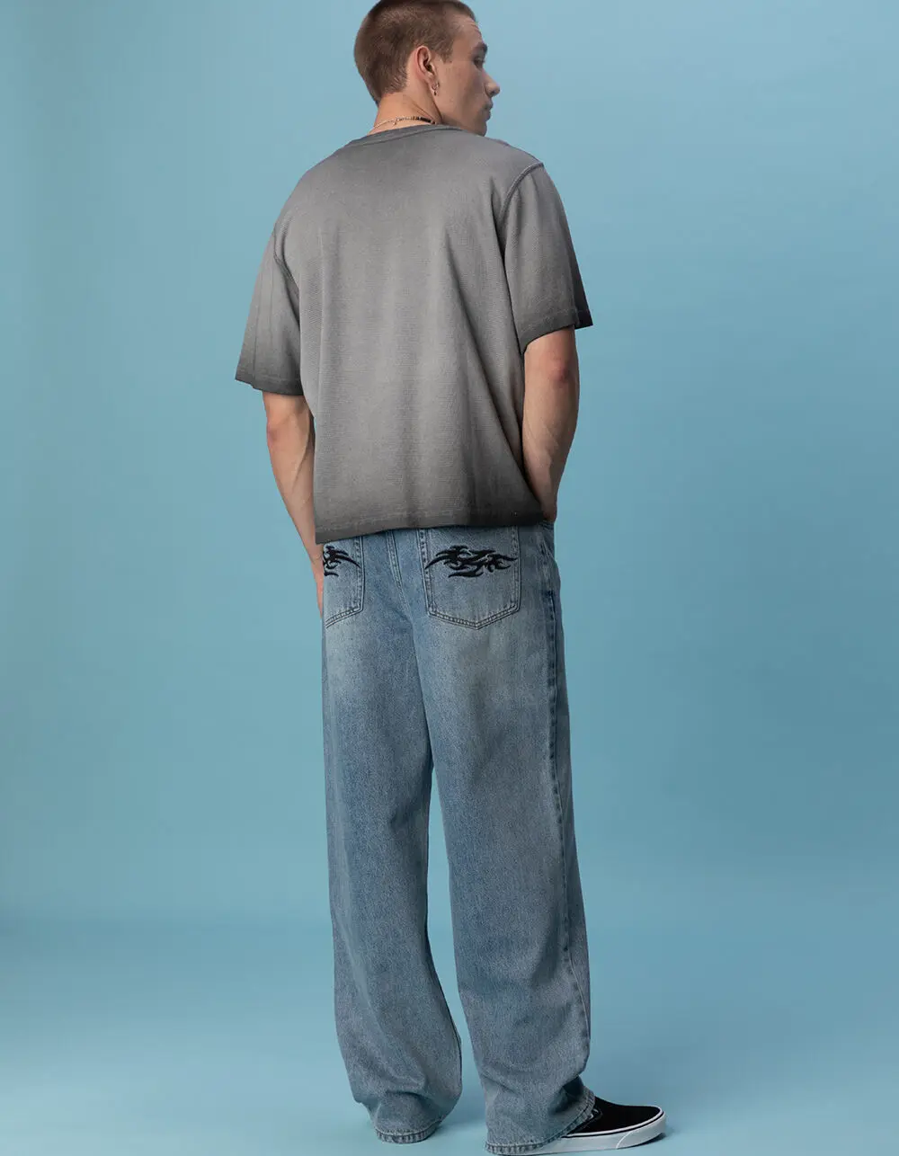 RSQ Mens Baggy Embroidered Jeans