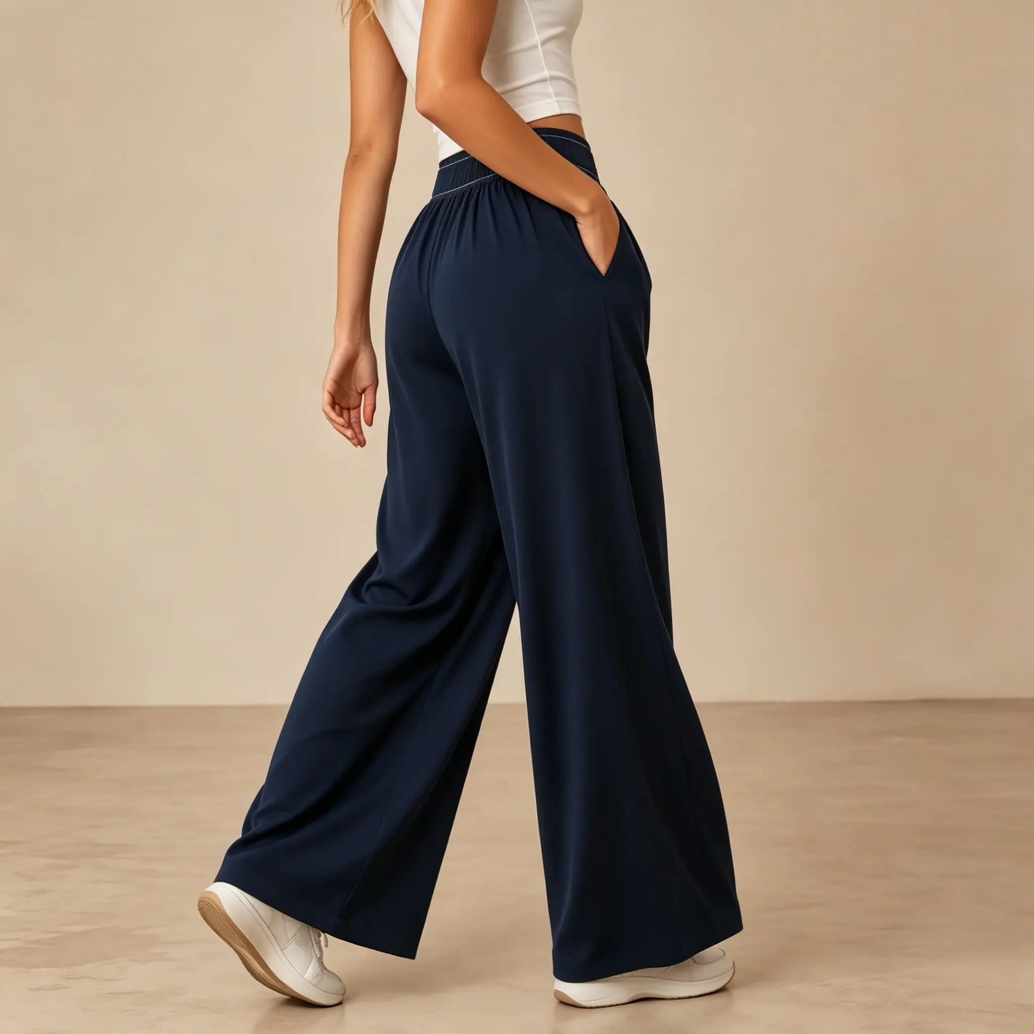 Women's High Waisted Wide Leg Lounge Pants Buttery Soft Wrinkle Resistant Casual Yoga Travel Trousers with Pockets