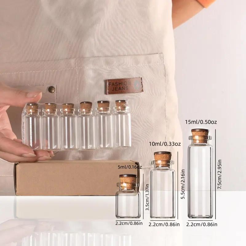 Glass Storage Bottle with Wooden Lid, 6/12pcs Mini Storage Bottle, Decorative Glass Bottle for Arts, Crafts, Decoration, Party Favors, Organiser, Clear Storage Jar, Glass Bottles Set