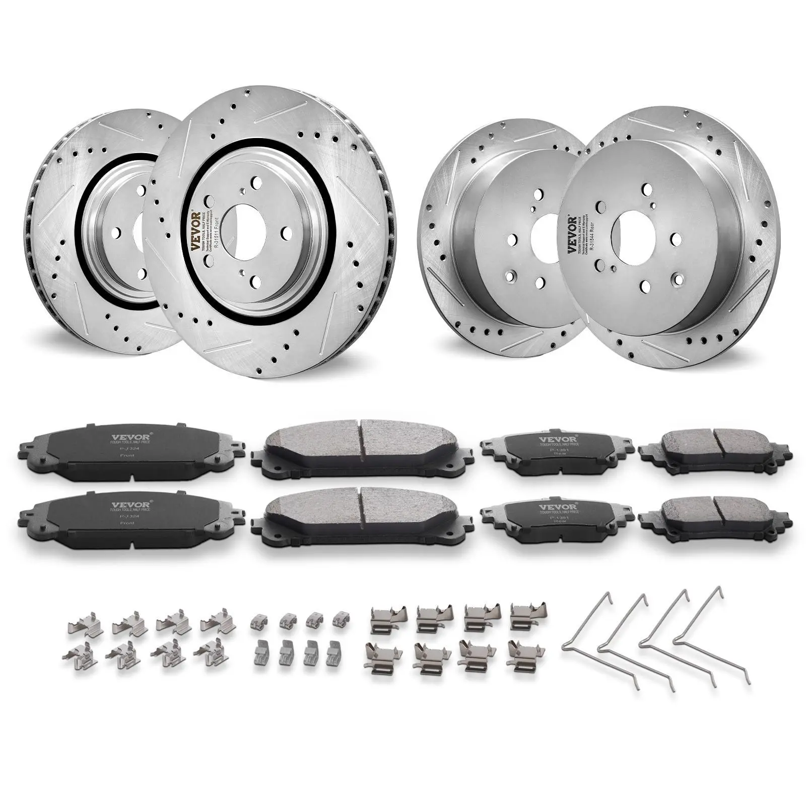 【summerfinds】VEVOR Front and Rear Brake Kit Compatible with Toyota Sienna, Highlander, Lexus RX350, RX450h, Drilled and Slotted Brake Rotors Ceramic Brake Pads Replacement, 12.9" Front Rotors 12.2" Rear Rotors