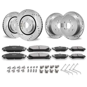 【fathersdaygift】VEVOR Front and Rear Brake Kit Compatible with Toyota Sienna, Highlander, Lexus RX350, RX450h, Drilled and Slotted Brake Rotors Ceramic Brake Pads Replacement, 12.9" Front Rotors 12.2" Rear Rotors