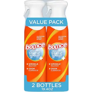 Nehemiah Manufacturing Bounce Anti Static Spray, 3 in 1 Instant Anti Static Spray & Instant Wrinkle Release, Odor Eliminator and Fabric Refresher Spray (9.7 Fl Oz, Pack of 2), Clear