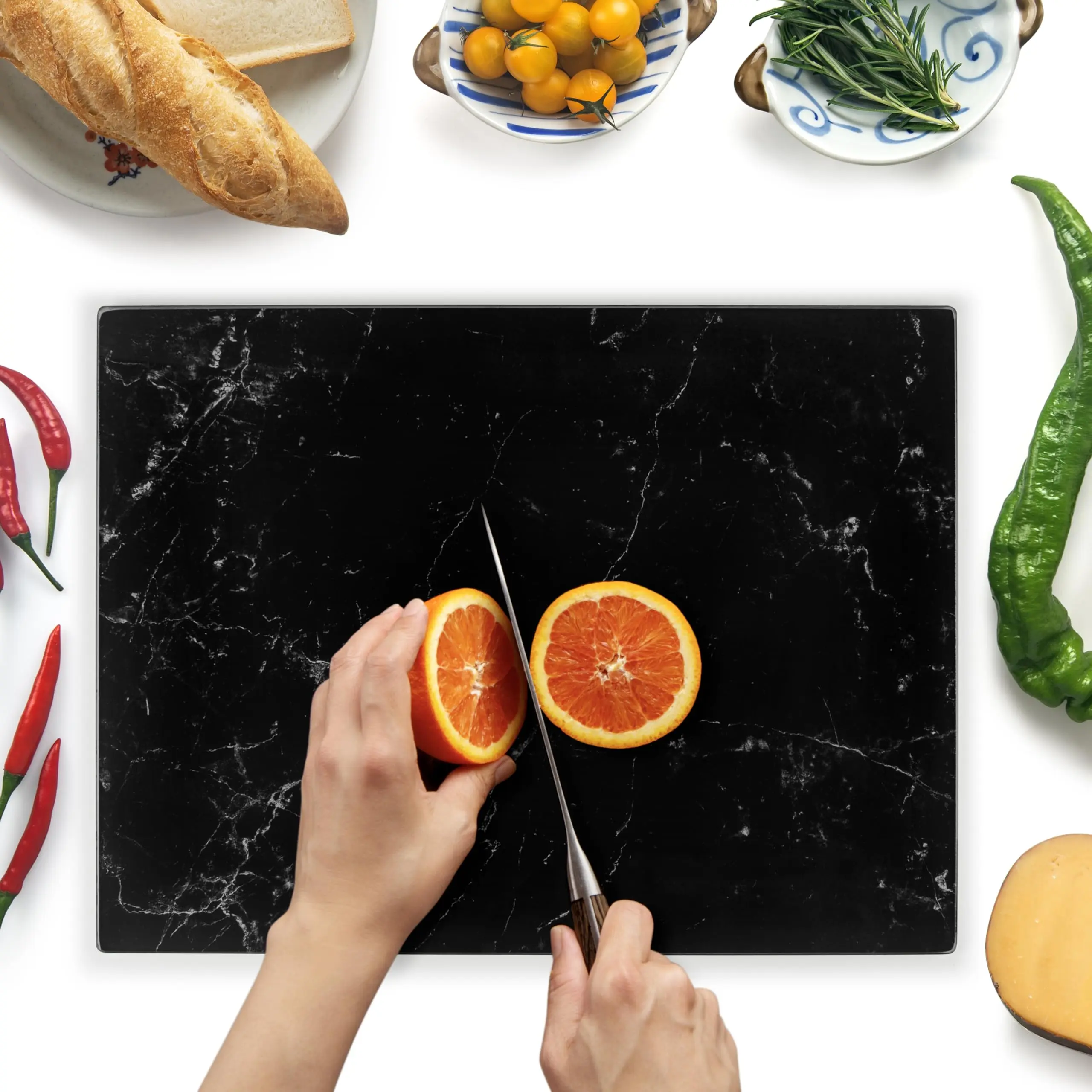 Kitchenville Tempered Glass Cutting Board – Durable, Heat-Resistant & Scratch-Resistant Worktop Saver with Non-Slip Feet – Hygienic Kitchen Board