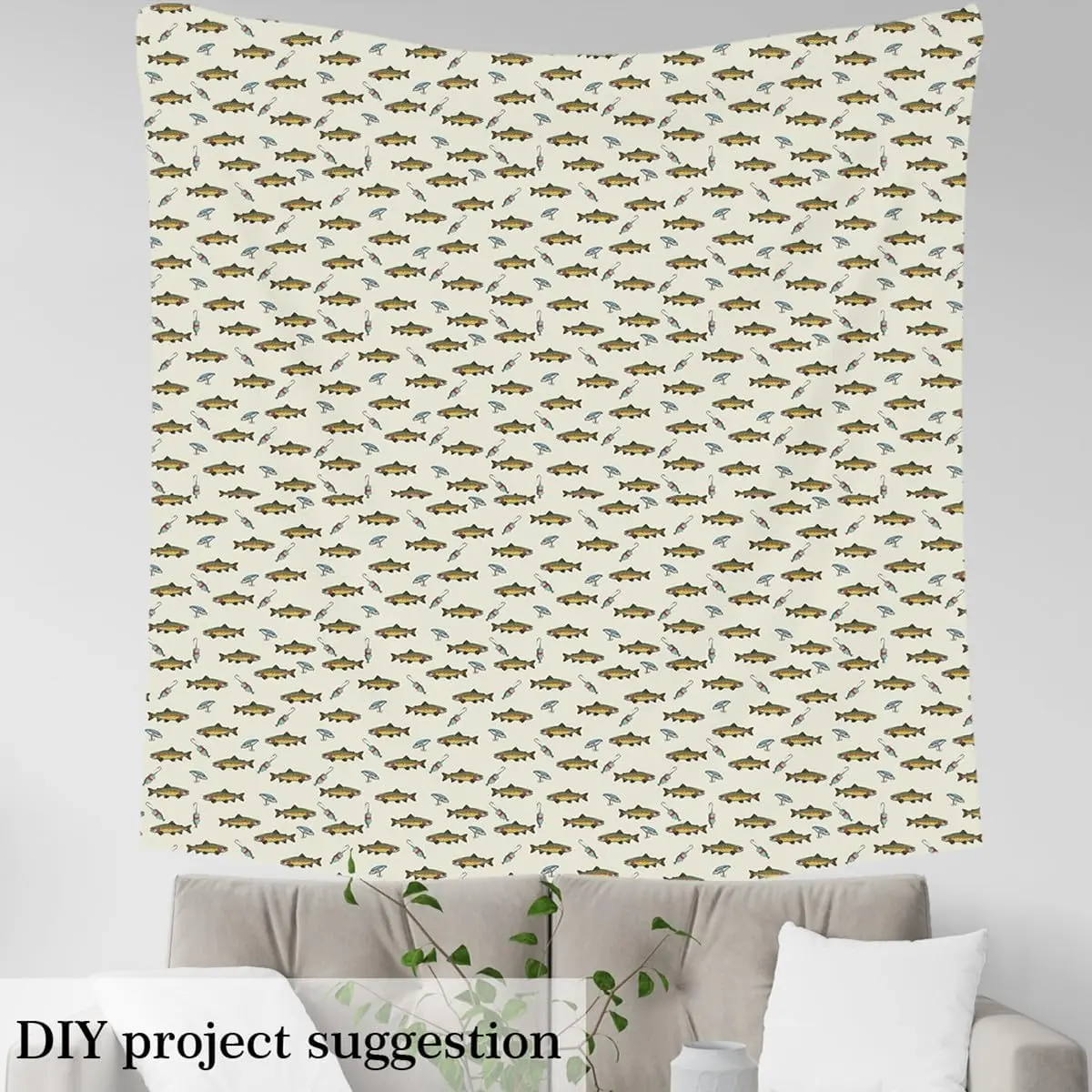 Pike Fish Fabric by The Yard,Bass Big Fish Upholstery Fabric,Fishing and Hunting Ative Waterproof Fabric,Fisherman Fish Man Reupholstery Fabric, Active Waterproof Fabric