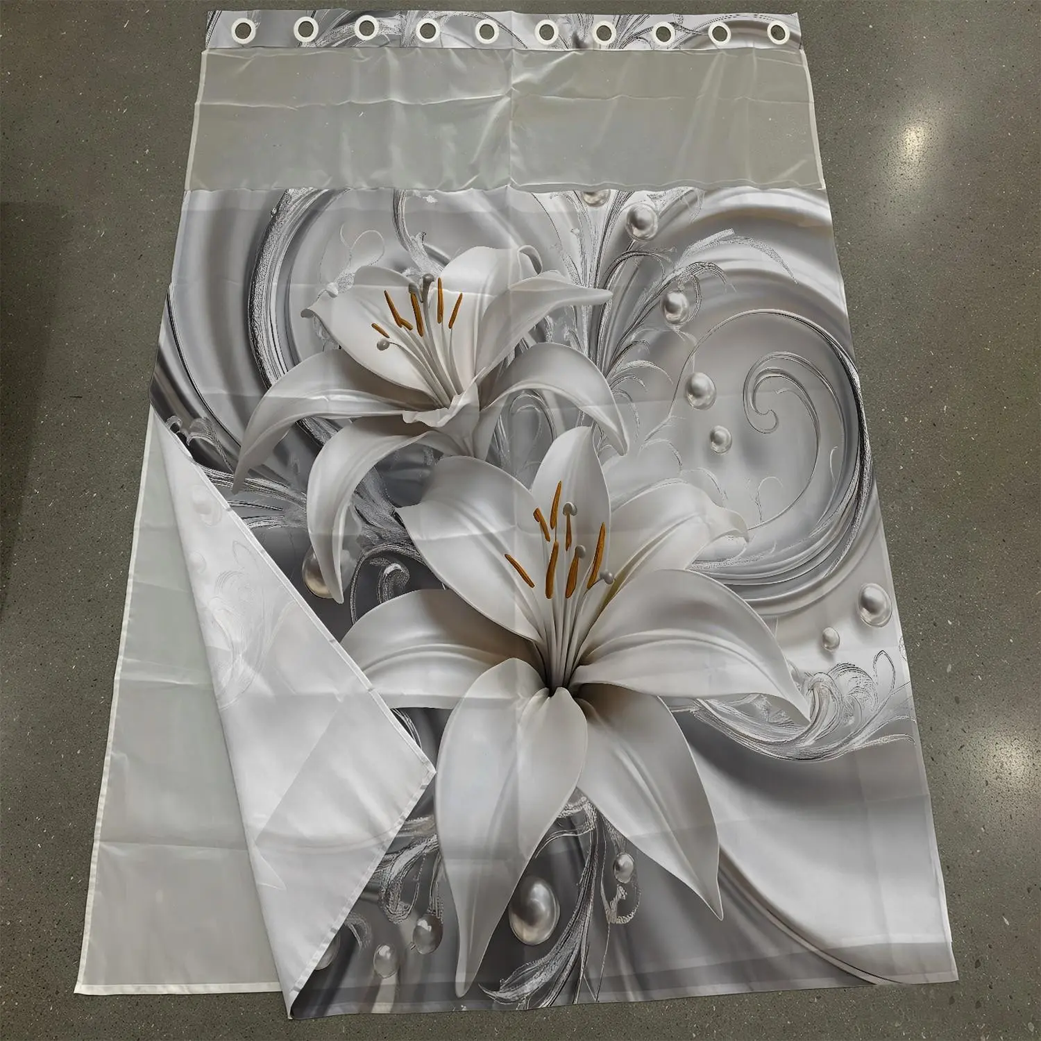 1PC 2D Flat Embossed Lily Pattern Double-Layer Woven Pretty Decorative Shower Curtain (No Hooks), Transparent Top Window, Removable liner with snap-on lining, Modern and Personalized Bathroom Partition Art Decoration, Bathroom Decor, Holiday Decoration