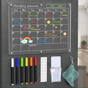 Magnetic Acrylic Dry Erase Board Calendar for Refrigerator, Clear Monthly Planner with 6 Colorful Markers, Perfect for Home and Office Organization with Magnetic Convenience and Clear Visibility