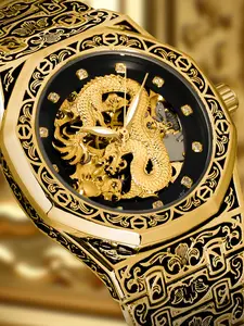 Men's Vintage Dragon Design Mechanical Watch, Fashion Luminous Watch for Party, Daily Clothing Decor, Trendy All-match & Exquisite Watch for Birthday Gift with Box, Fashionable Analog Watch