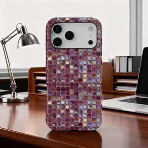 Mosaic Tile Print Phone Case, Burgundy Checkerboard Tough Cover for iPhone 17 16 15 14 13 12 11 Pro Max