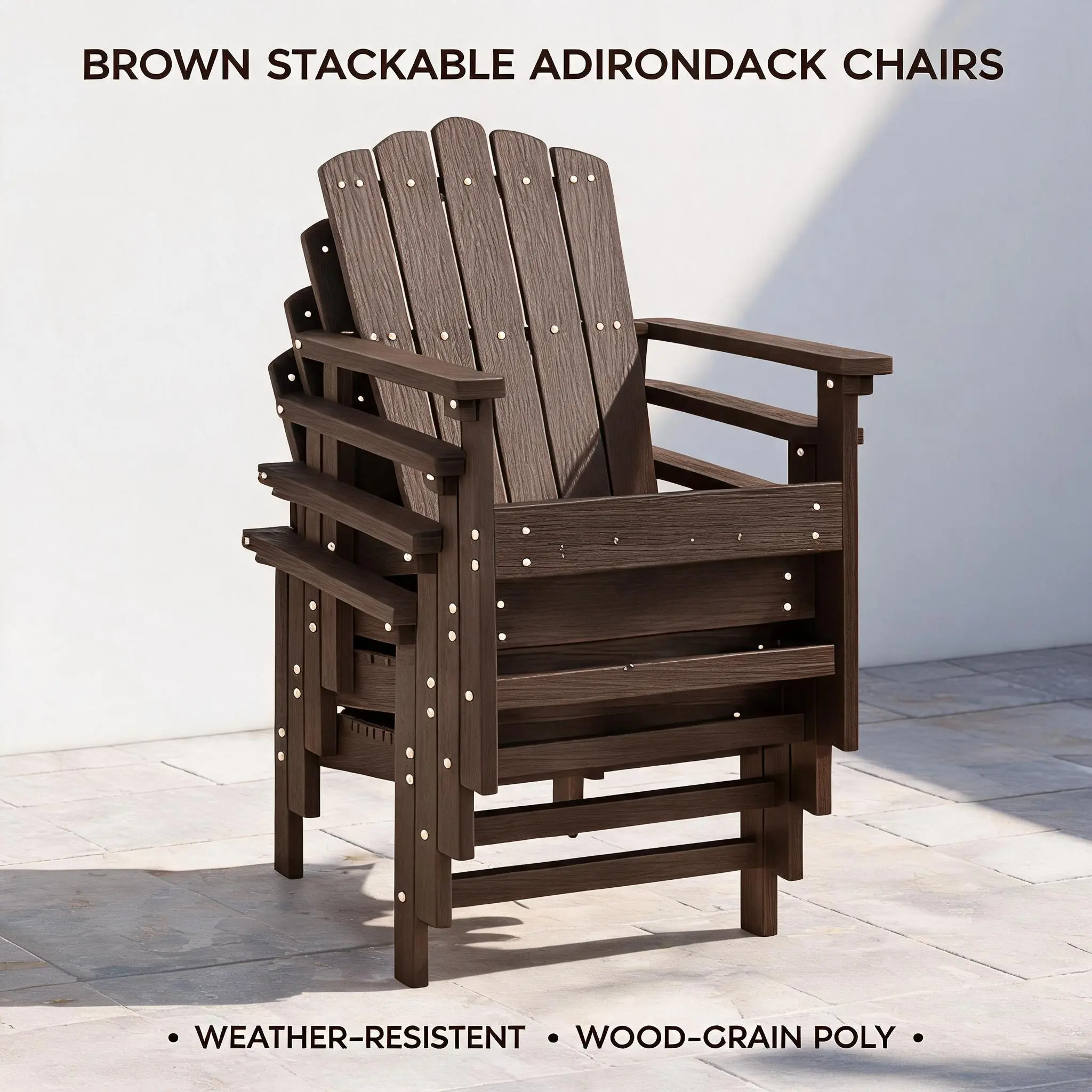 Stackable Adirondack Chairs Set of 2, Weather-Resistant Outdoor Patio Seating, Low Maintenance Poly Lumber Chairs for Porch, Deck, Garden, Fire Pit