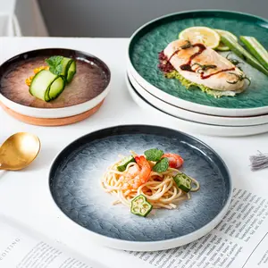 High-End Western Dinner Plates Set of 2, Creative Stone Texture Restaurant Home Use Round Serving Plate, High Temperature Glazed, Dinnerware, Tableware, Ceramics, Aesthetic