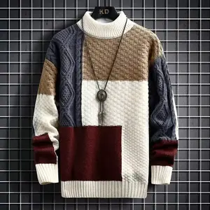 2025 new popular sweaters men's autumn and winter Japanese thickened splicing Korean version of boys' trendy sweaters bottoming knitted sweaters youth