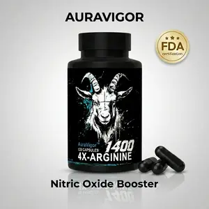 Auravigor Nitric Oxide Booster Capsules - 1400mg Per Serving - New Formula - 4-Type Arginine Blend - Maximum Absorption And Efficacy - 120 Count - Dietary Supplement peak muscle recovery
