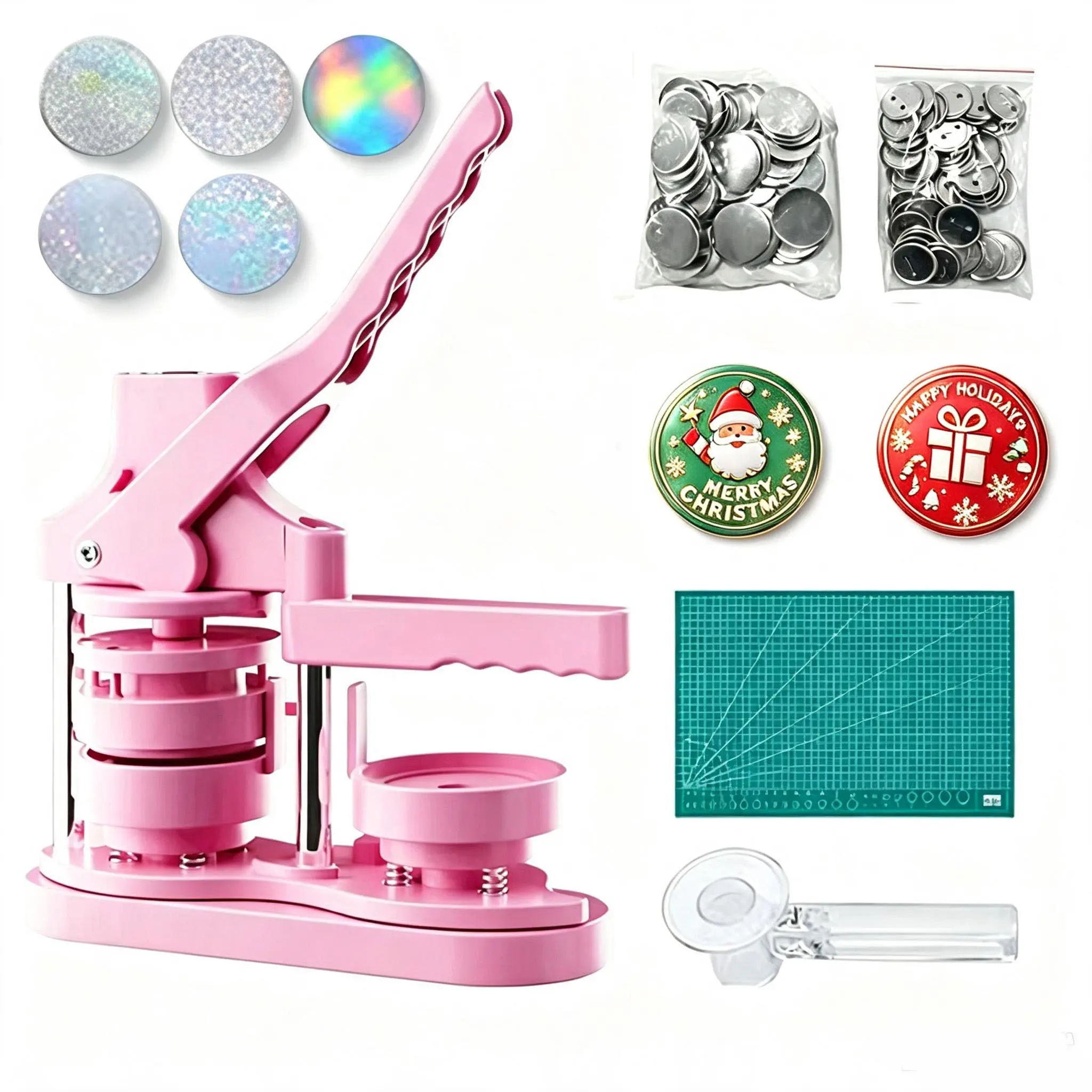 unique christmas gift，Button Maker Machine, 2.25 inch/58mm Pin Maker with 100pcs Button Parts, Button Maker with Panda Magic Book, Ergonomic Arc Handle Punch Press Kit, for Children DIY Gifts and Christmas
