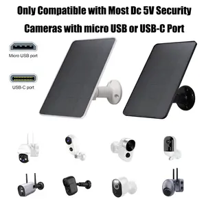 2PCS Solar Panel for Security Camera,3W 5V USB & Type-C Port 360° Adjustable Solar Panel for Low-Voltage Security Cameras, Doorbells, Lights ,Fans & Outdoor