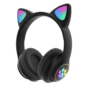 Cute Black Cat Ears Headphones Wireless Over-Ear with Soft Earpads Portable Design for Travel School Commute Adorable Gift for Girls DJ-Style with 40mm Drivers Adjustable Headband Ideal for Suitable Cute Guys And Girls With Personality