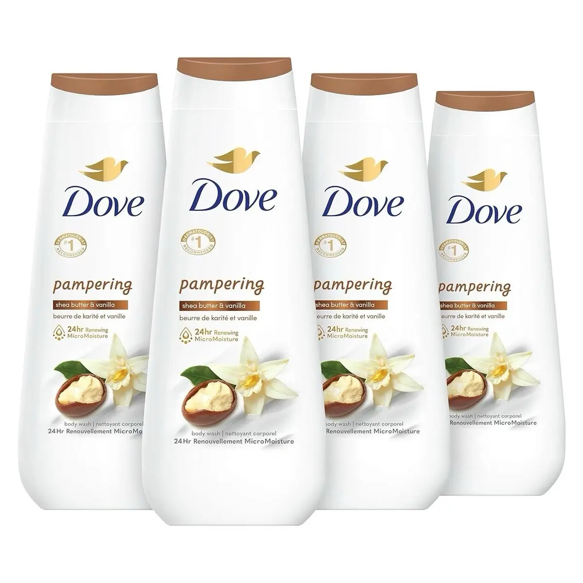 Dove Scented Shea Butter & Warm Vanilla Body Wash Cleanser, 20oz, 24Hr Renewing Micromoisture, Gentle Nourishing Smooth Plant-Based Formula, Pack of 4 - Unilever Bath & Shower Care